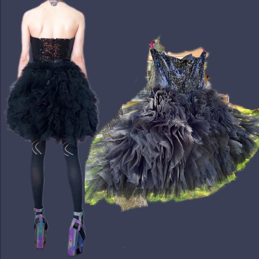 NWOT $598 Betsey Johnson Tallulah Sequin Bodice & Tulle Skirted Black Dress - Picture 8 of 15